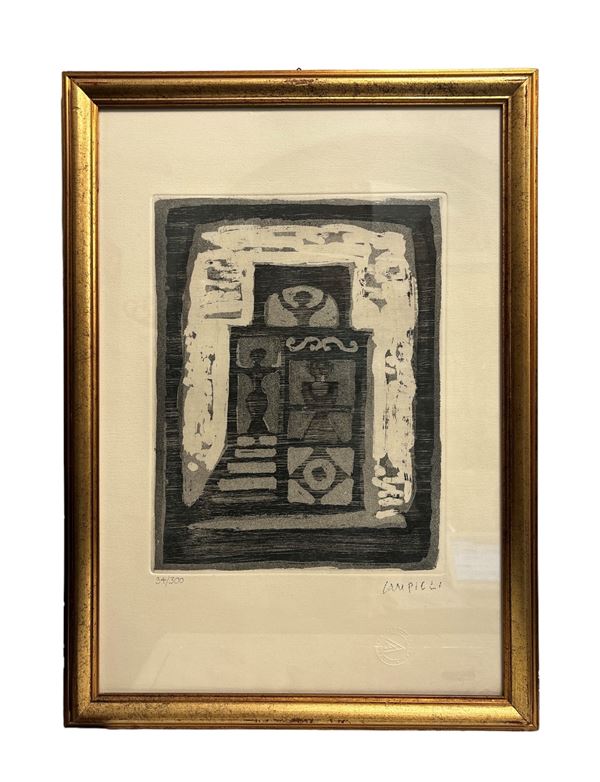 Massimo Campigli : La casa delle donne  (1965)  - acquaforte su carta - Asta Opere provenienti dall'Accademia Internazionale di Arte Moderna (AIAM) - Web Only - DAMS Casa d'Aste