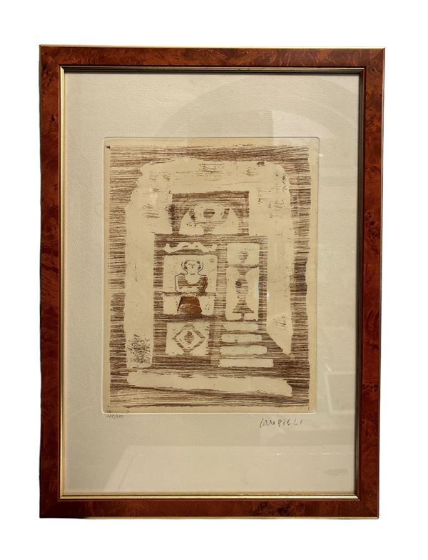 Massimo Campigli : La casa degli idoli  (1965)  - acquaforte su carta - Auction Opere provenienti dall'Accademia Internazionale di Arte Moderna (AIAM) - Web Only - DAMS Casa d'Aste