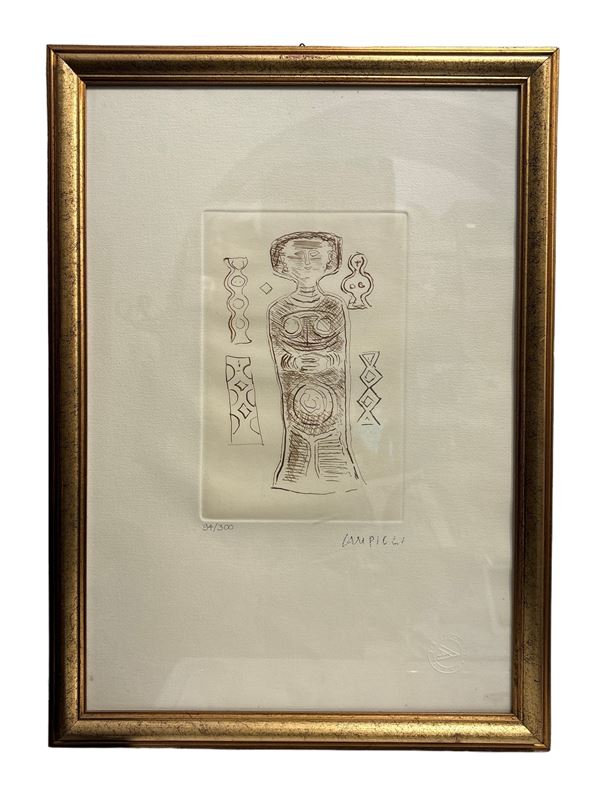 Massimo Campigli : Idolo  (1965)  - acquaforte su carta - Auction Opere provenienti dall'Accademia Internazionale di Arte Moderna (AIAM) - Web Only - DAMS Casa d'Aste