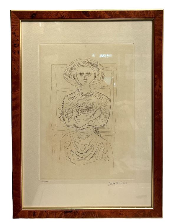 Massimo Campigli : Donna seduta  (1965)  - acquarello su carta - Auction Opere provenienti dall'Accademia Internazionale di Arte Moderna (AIAM) - Web Only - DAMS Casa d'Aste