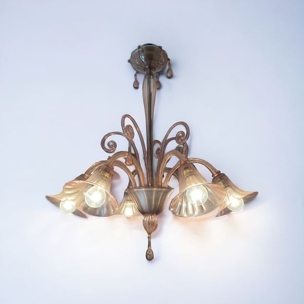 Vetreria di Murano - Lampadario a 5 bracci  (seconda metà del XX secolo)  - vetro di Murano - Asta Art Décor - Collezioni Private Romane - DAMS Casa d'Aste