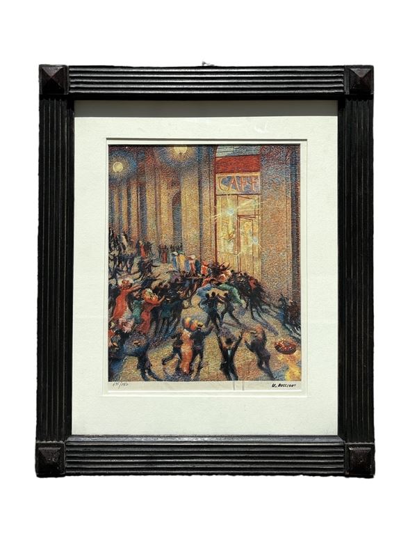 Umberto Boccioni : Rissa in galleria  (1911/1964)  - litografia fototipica - Auction Opere provenienti dall'Accademia Internazionale di Arte Moderna (AIAM) - Web Only - DAMS Casa d'Aste