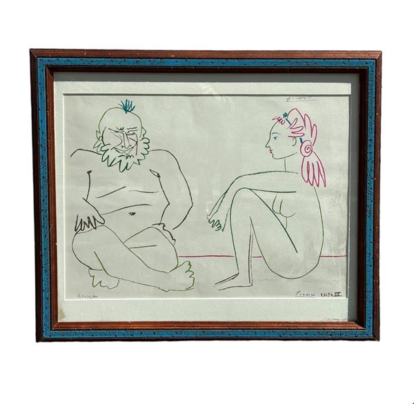 Pablo Picasso (da) : Due figure  (1962)  - litografia fototipica su carta - Auction Opere provenienti dall'Accademia Internazionale di Arte Moderna (AIAM) - Web Only - DAMS Casa d'Aste