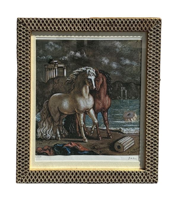 Giorgio De Chirico : Cavalli antichi  (1965)  - Litografia fototipica - Auction Opere provenienti dall'Accademia Internazionale di Arte Moderna (AIAM) - Web Only - DAMS Casa d'Aste