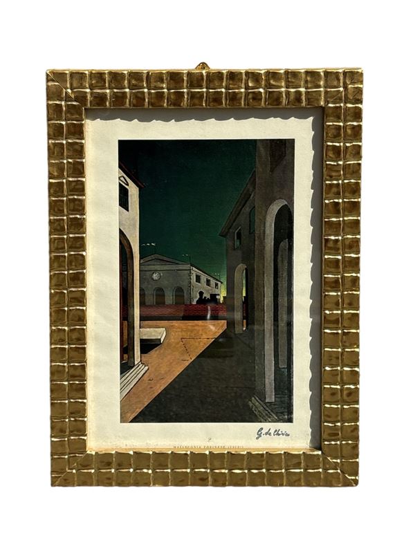 Giorgio De Chirico : Malinconia torinese (1913)  (1944)  - zincografia policroma - Asta Opere provenienti dall'Accademia Internazionale di Arte Moderna (AIAM) - Web Only - DAMS Casa d'Aste