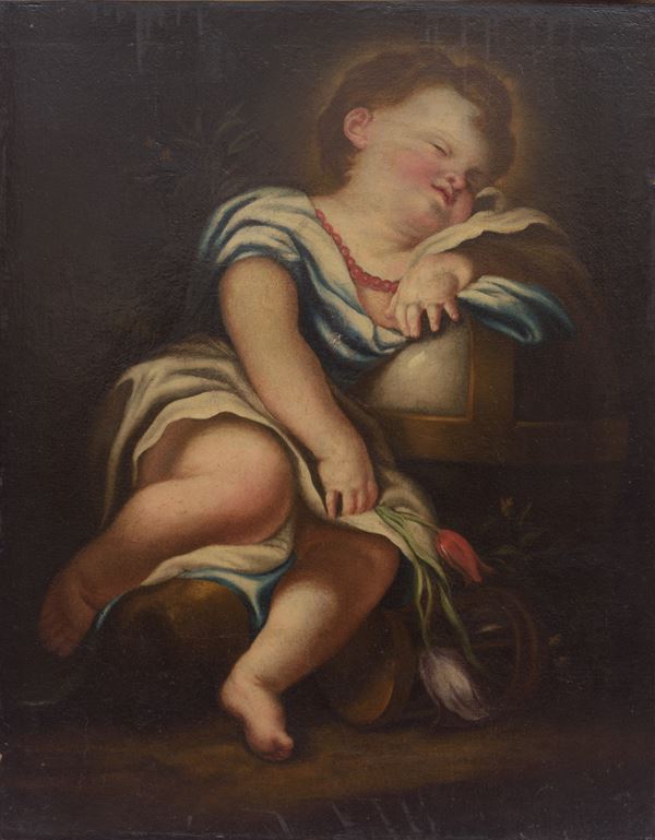 Putto dormiente con i simboli della Passione