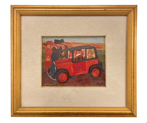 Franz Borghese : L'Automobile  - serigrafia su lastra d'argento ritoccata a mano - Auction Opere provenienti dall'Accademia Internazionale di Arte Moderna (AIAM) - Web Only - DAMS Casa d'Aste