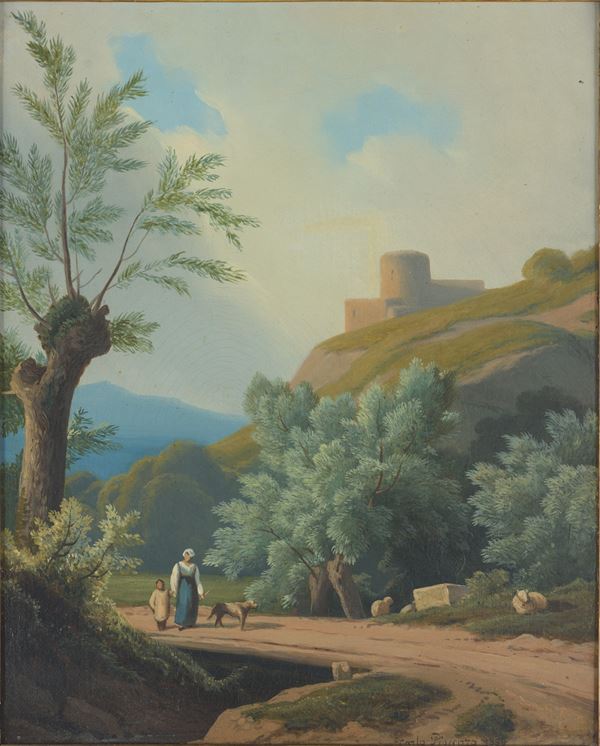 Carlo Piacenza - Scorcio di paesaggio con viandanti