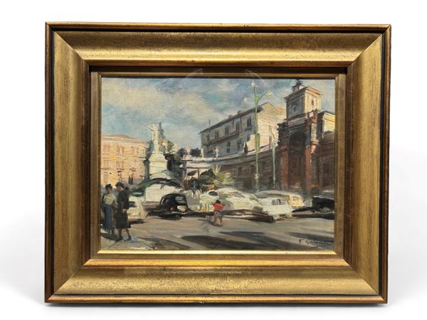 Francesco Galante : A Piazza Dante  - olio su tela - Auction Modern and contemporary art - DAMS Casa d'Aste