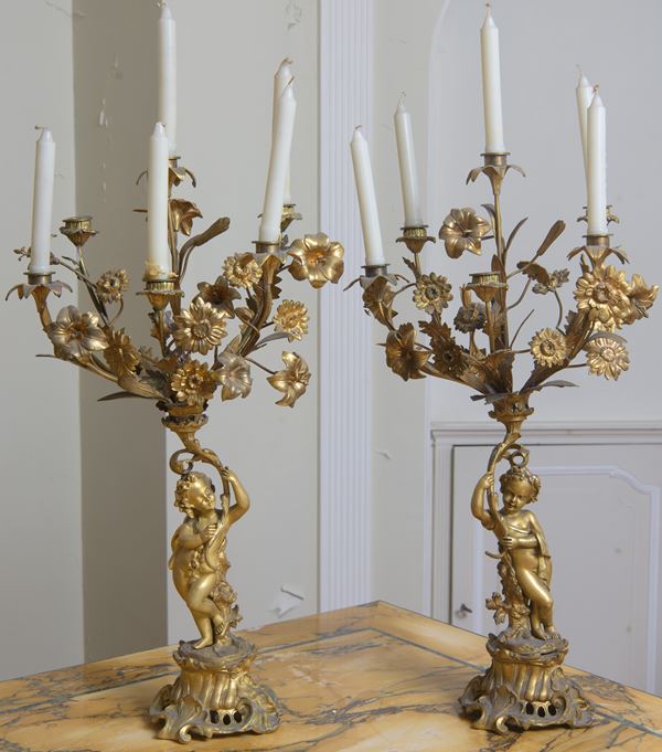 Coppia di candelabri a sei luci