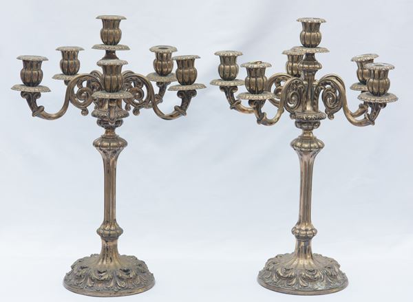 Coppia di candelabri a 6 luci  (XX secolo)  - argento 800 - Auction Art Décor - Roman Collections - DAMS Casa d'Aste