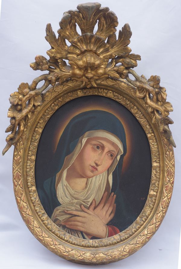 Cornice con dipinto raffigurante Madonna in adorazione