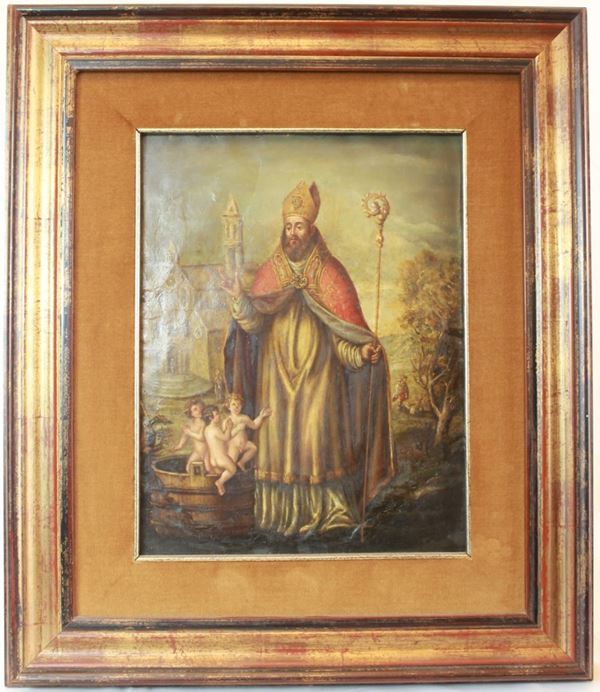 San Nicola  (Scuola napoletana, XVIII secolo)  - olio su rame - Auction Art Décor - Roman Collections - DAMS Casa d'Aste