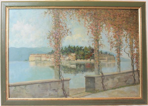 Antonio Pollini : Veduta dell'Isola Bella - Lago Maggiore  - olio su tavoletta - Auction Art Décor - Roman Collections - DAMS Casa d'Aste