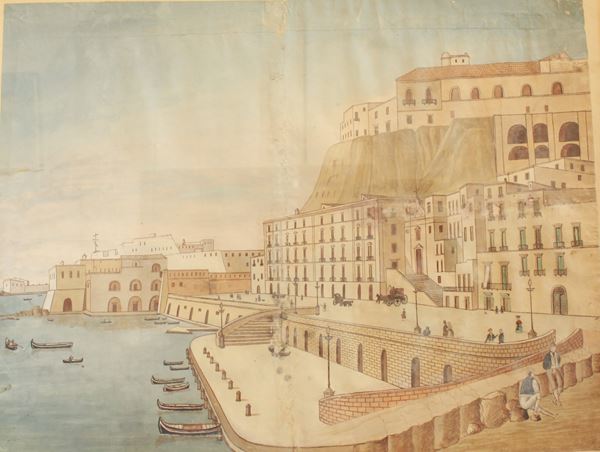 Santa Lucia a Napoli  (Scuola Napoletana, fine XIX secolo)  - Gouache - Asta Art Décor - Collezioni Private Romane - DAMS Casa d'Aste