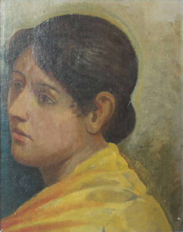 Ritratto femminile   (Scuola europea, metà XX secolo)  - olio su tela applicata su tavoletta - Auction Art Décor - Roman Collections - DAMS Casa d'Aste