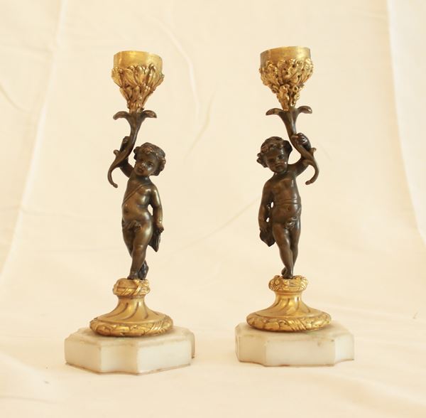 Coppia di piccoli candelieri  (Francia, fine XIX secolo)  - Auction Art Décor - Roman Collections - DAMS Casa d'Aste