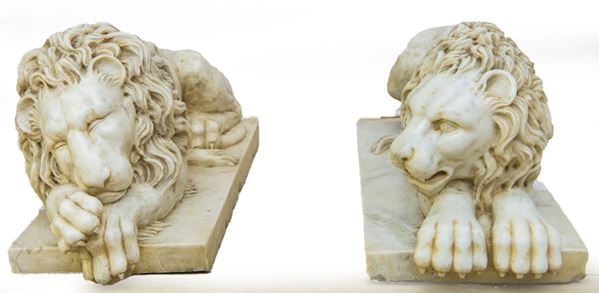 Antonio Canova - Coppia di sculture: Leone dormiente - Leone vigile