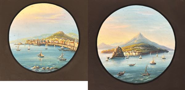 Coppia di gouaches - Veduta di Ischia  e Veduta di Procida