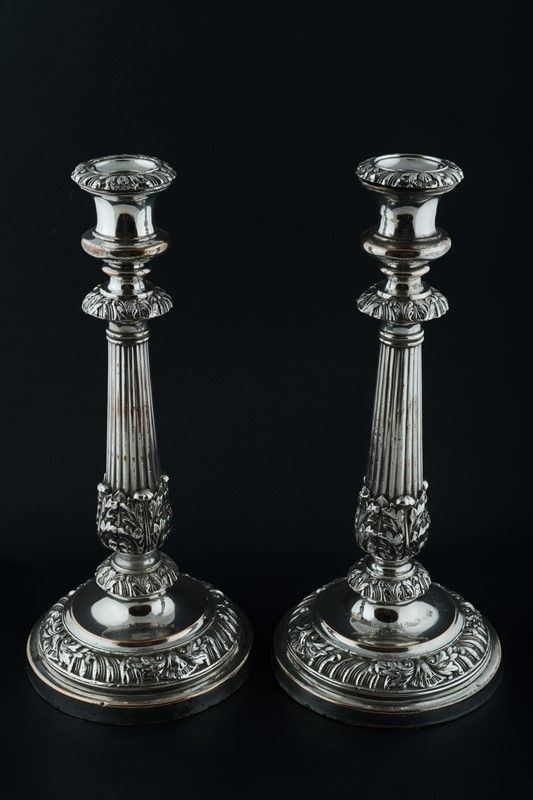 Pair of Sheffield silver metal candlesticks