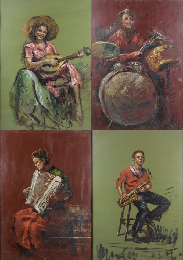 Scuola americana del XX secolo - Quattro dipinti raffiguranti musicisti
