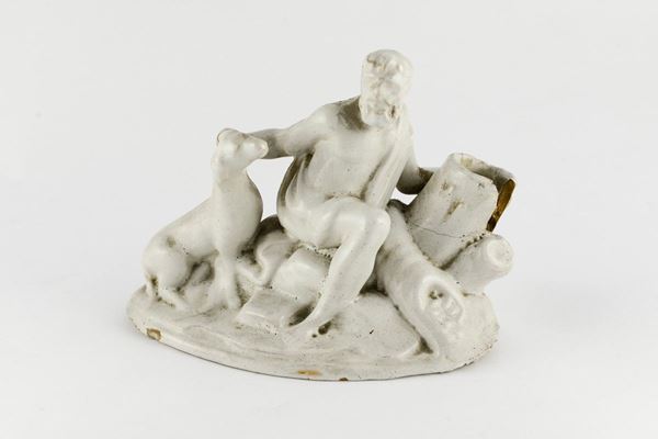 Sculpture depicting man with ceramic dog  (fine XVIII - inizio XIX secolo)  - Auction Antiques and Modern Art Auction - DAMS Casa d'Aste