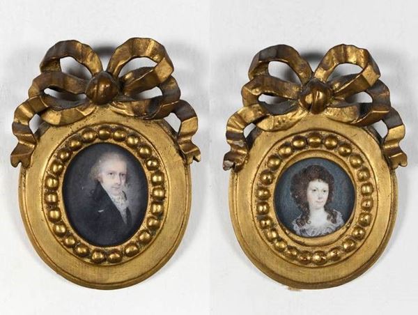 Pair of miniatures  (fine XVIII - inizio XIX secolo)  - tempera on paper - Auction Antiques and Modern Art Auction - DAMS Casa d'Aste