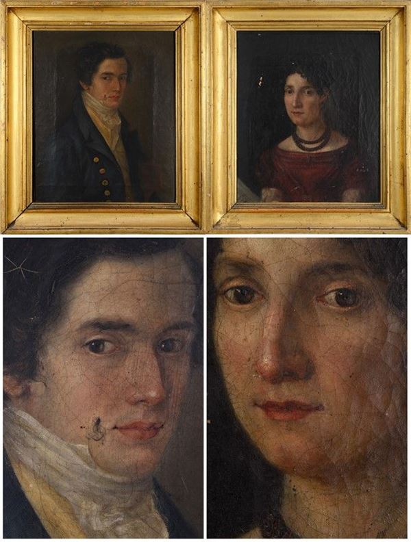 Ritratti di coniugi  (XVIII - XIX secolo)  - olio su tela - Asta Asta di Antiquariato e Arte Moderna - DAMS Casa d'Aste