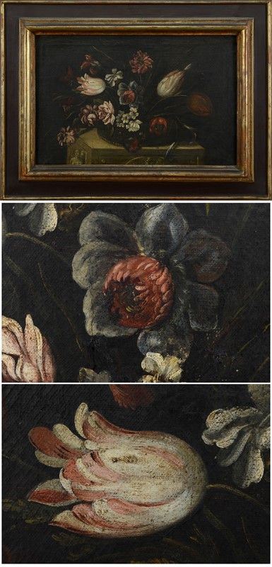 Flower vase on base  (XVII secolo)  - oil painting on canvas - Auction Antiques and Modern Art Auction - DAMS Casa d'Aste