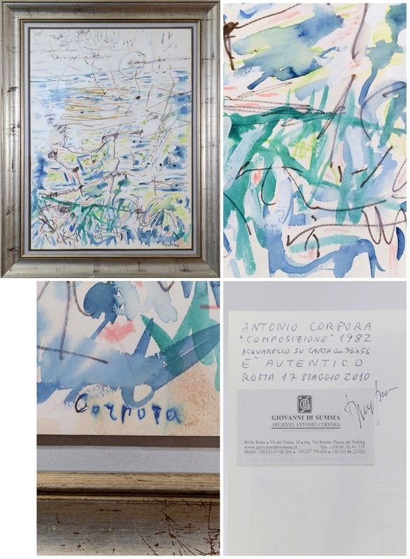 Antonio Corpora : Composizione  (1982)  - acquarello su carta - Asta Asta di Antiquariato e Arte Moderna - DAMS Casa d'Aste