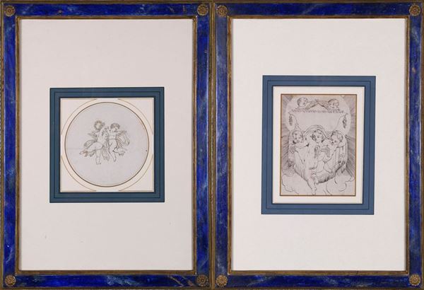 &quot;Trionfo di putti&quot; pair of drawings  (prima metà XX secolo)  - brown ink on paper - Auction Antiques and Modern Art Auction - DAMS Casa d'Aste