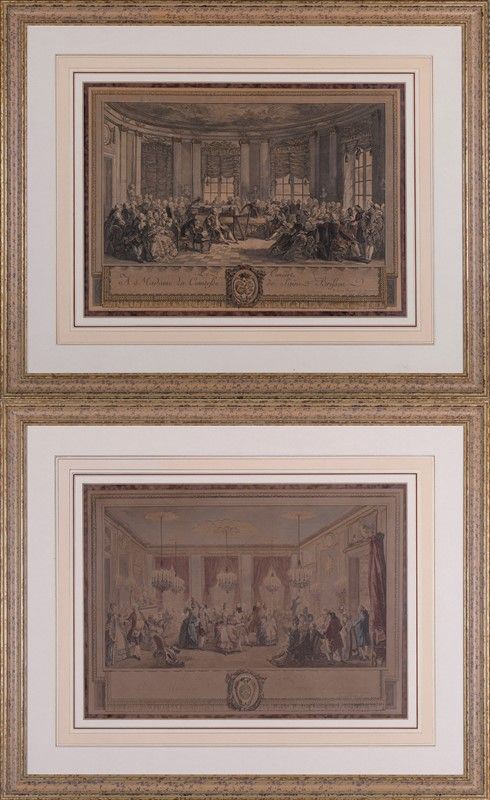 Pair of multiples on paper with concert and dance scenes