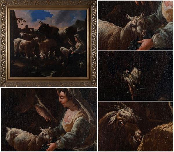Scena agreste  (metà XVIII secolo)  - olio su tela - Asta Asta di Antiquariato e Arte Moderna - DAMS Casa d'Aste