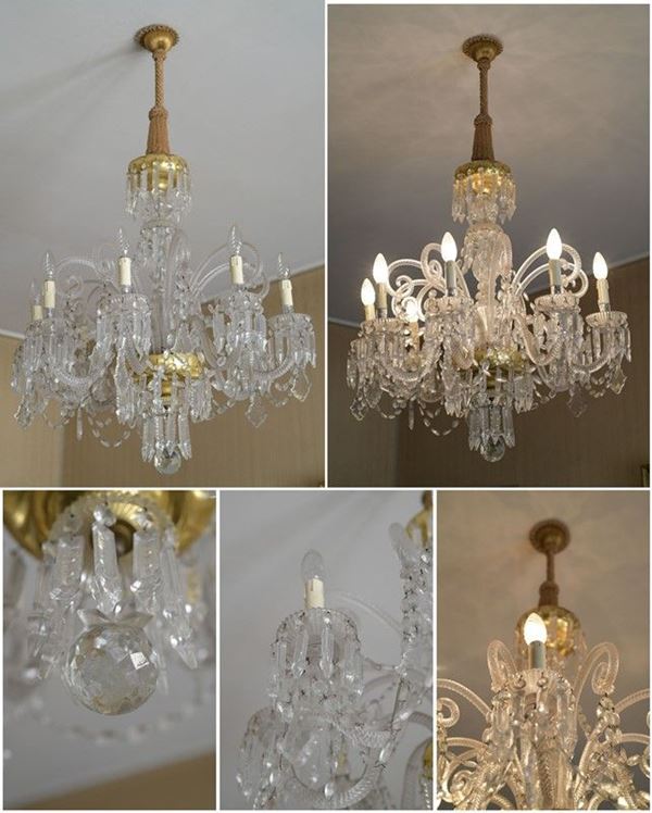 Suspended chandelier in white crystal  (metà XX secolo)  - Auction Antiques and Modern Art Auction - DAMS Casa d'Aste