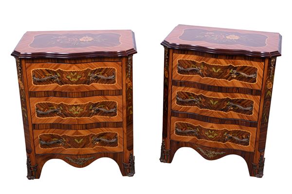 Pair of notched bedside tables