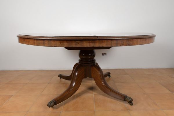 Walnut center table with eight chairs