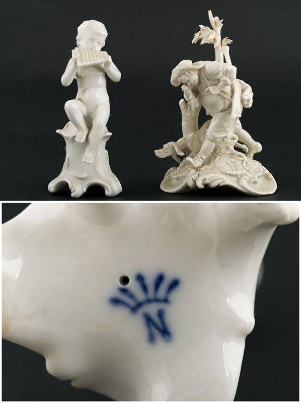 Lot of two figures in white porcelain