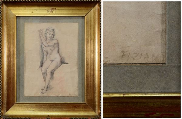Nude of a woman - Academy study  (XIX secolo)  - pencil drawing on laid paper - Auction Antiques and Modern Art Auction - DAMS Casa d'Aste