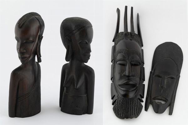 Lot of two masks and two sculptures