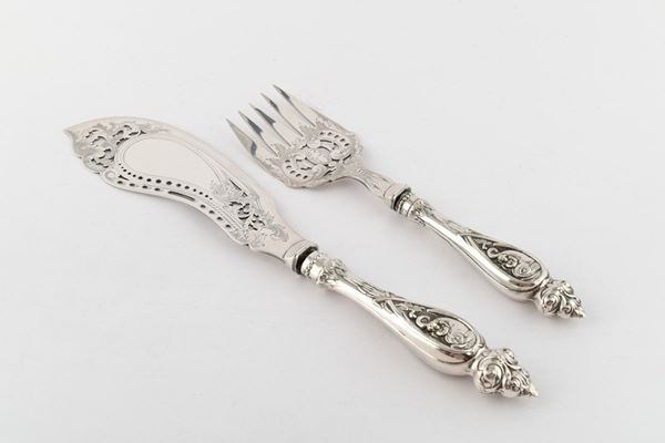 Pair of silver-plated metal cutlery