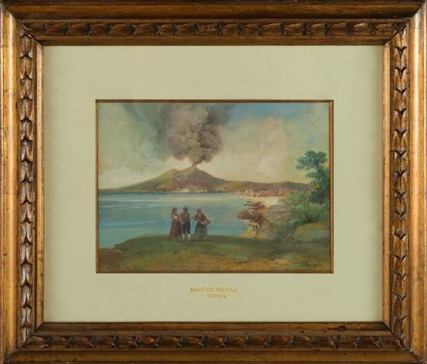 View of Vesuvius with characters