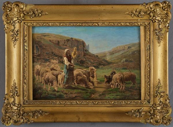 Peasant girl with sheep